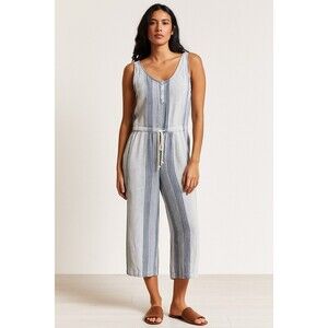 Anthropologie Cloth & Stone Striped Sleeveless Cropped Wide Leg Jumpsuit Size M